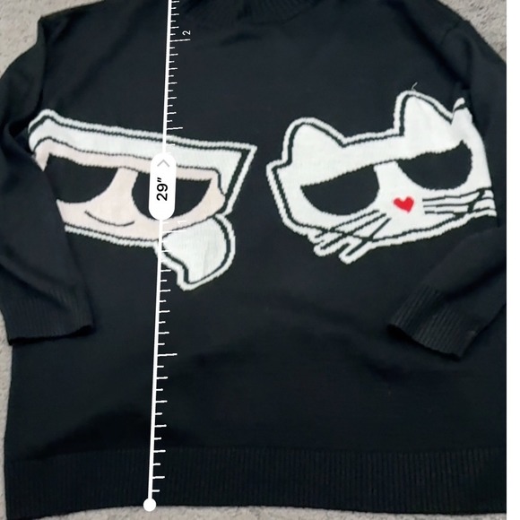 Karl Lagerfeld Paris Womens Black Choupette Graphic Mock Neck Sweater L L4YSS708 - Picture 7 of 8